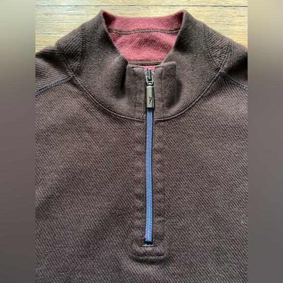TOMMY BAHAMA Reversible Maroon/Brown 1/4 Zip Cotton Pullover Sweater sz Large - Picture 6 of 16